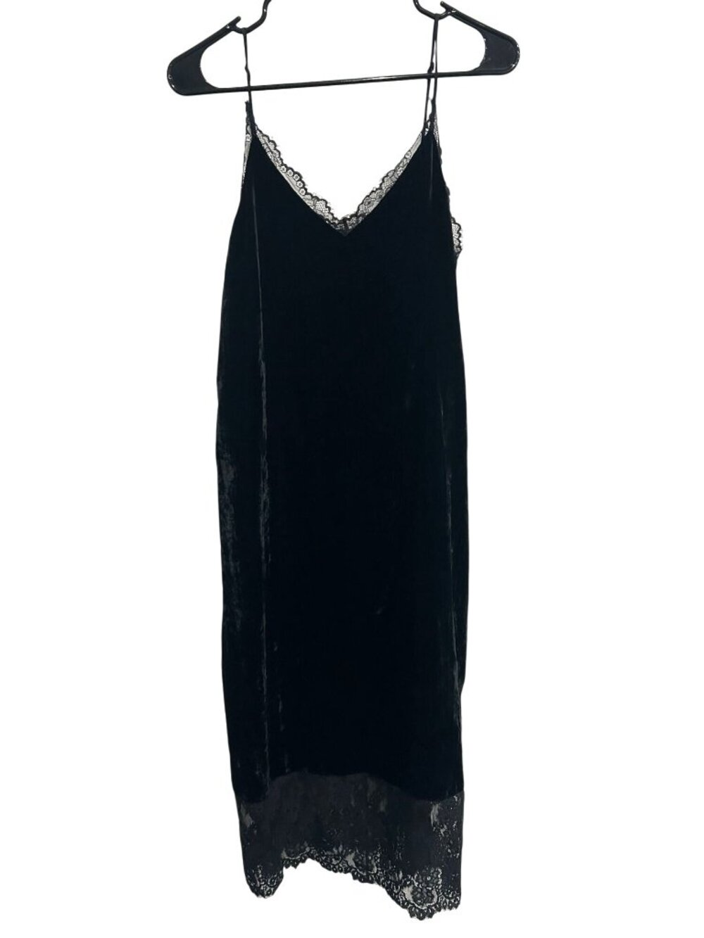 & Other Stories 6 Black Velvet Lace Trimmed Slip Dress Gothic Parisian Aesthetic